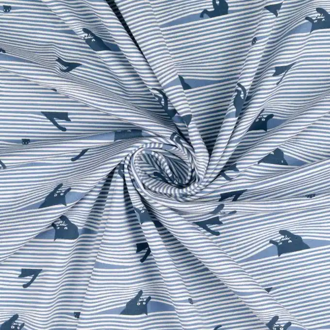 Neue Kollektion Gestreifter Baumwolljersey mit Katzen-Print – Bequem und Trendy