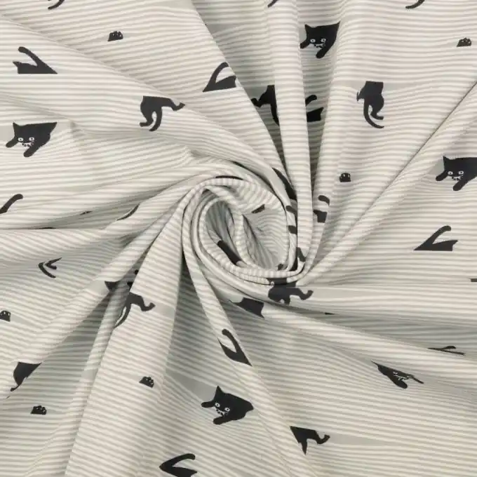 Preisreduziert Jersey Baumwolle grau Streifen weiß Katzen schwarz