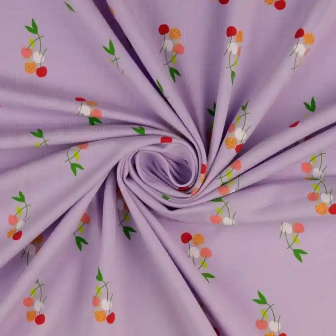 Baumwolljersey Kirschen flieder Begrenztes Angebot
