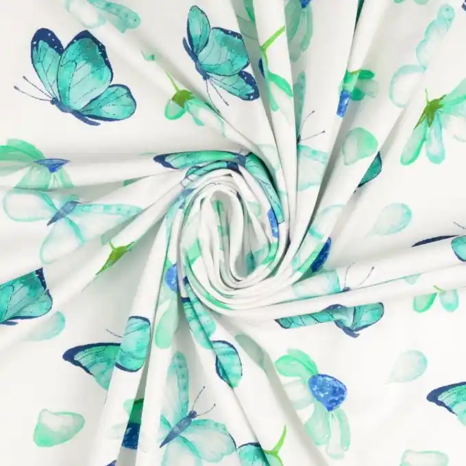 Top-Angebot Jersey-Baumwolle Schmetterlinge Grün/Weiß