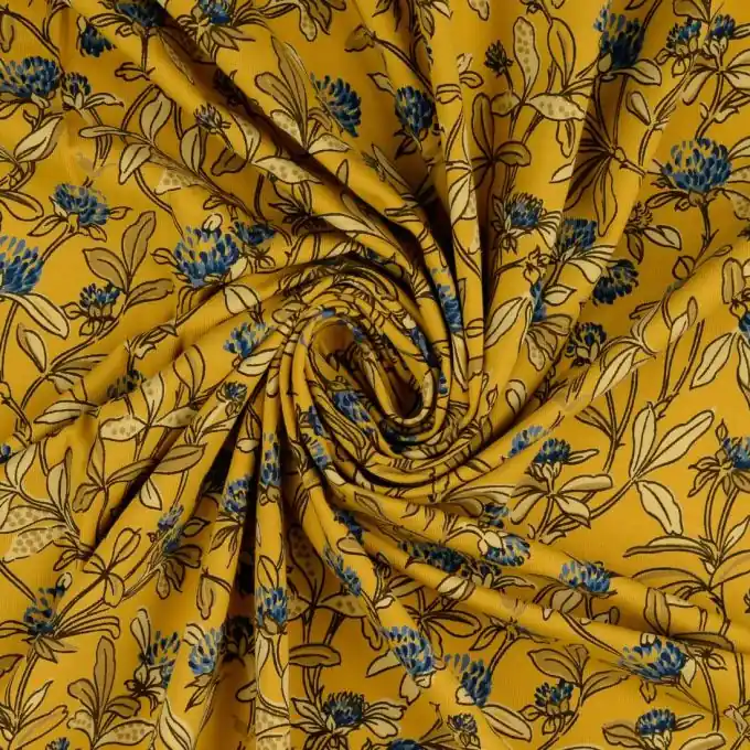 Limited Edition Jersey-Baumwollstoff Gartenblumen Gelb 151cm Breite