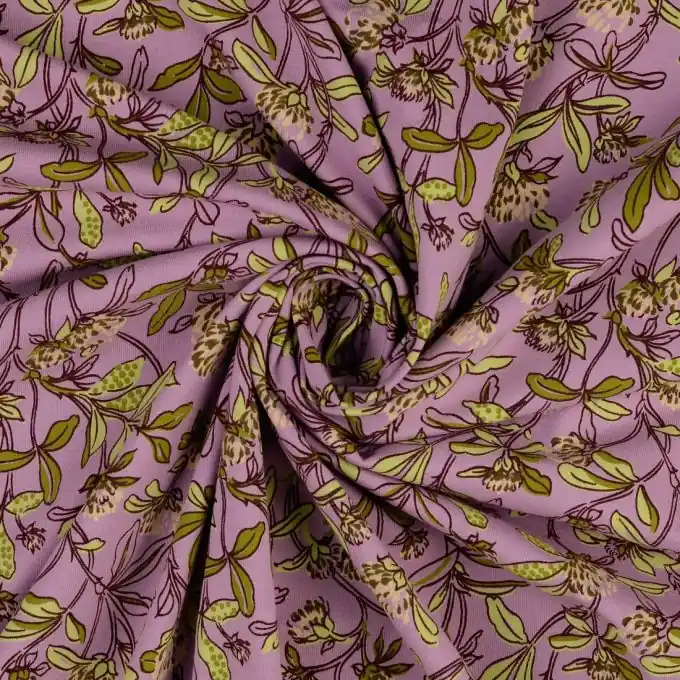 Jersey Baumwolle Gartenblumen flieder Neue Kollektion