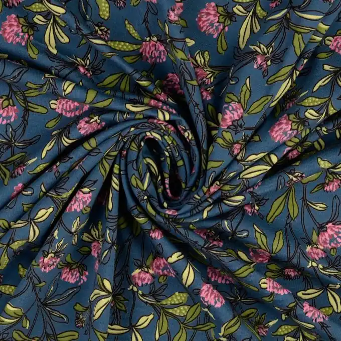 Sonderangebot Jersey Baumwolle Blumenmuster Nachtblau 151cm