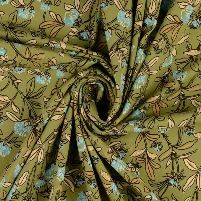 Super-Preis Jersey Baumwolle Gartenblumen khaki