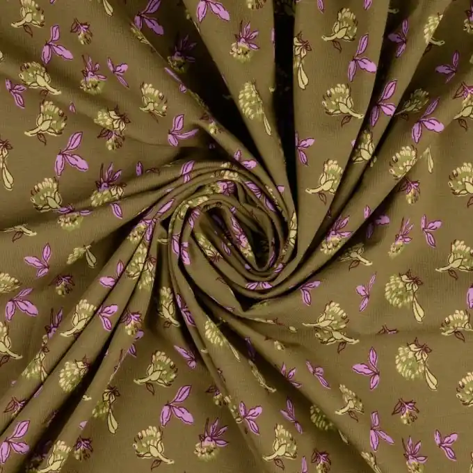 Beliebt Jersey Baumwolle kleine Blumen khaki