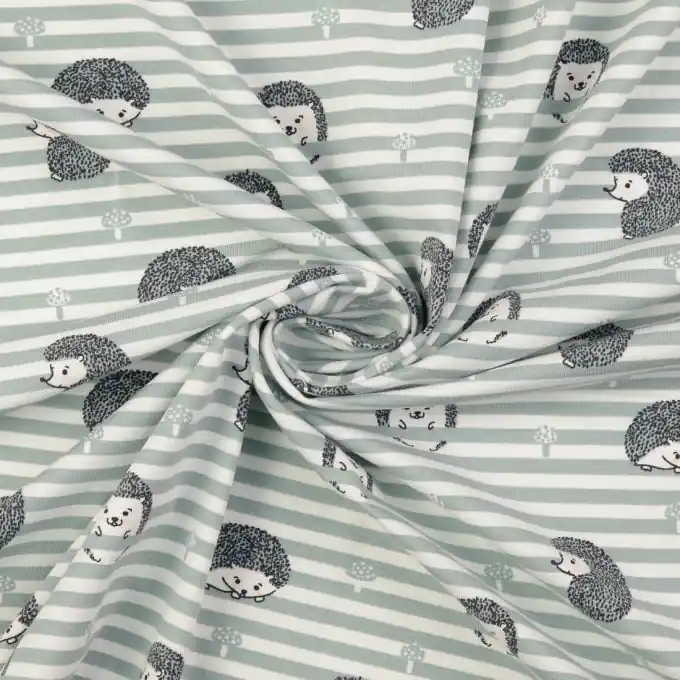 Markenware Jersey Baumwolle Igel Streifen mandelgrün