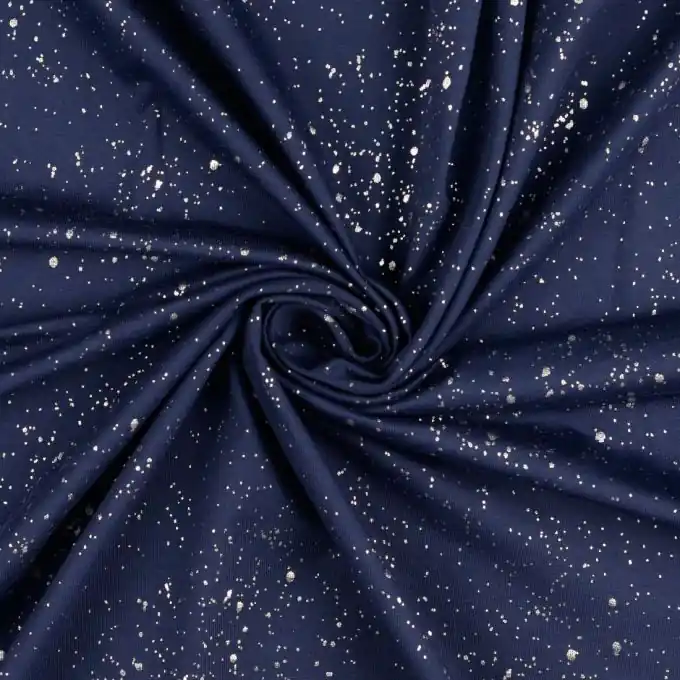 Markenware Jersey-Baumwollstoff Marine mit Silberpunkten, 147cm Breite