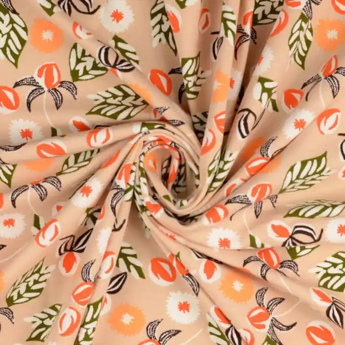 Geprüft Jersey Baumwolle beige Blumen