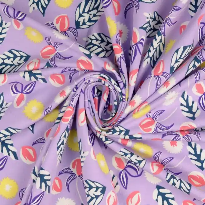 Baumwolljersey Blumen violett Kostenloser Rückversand