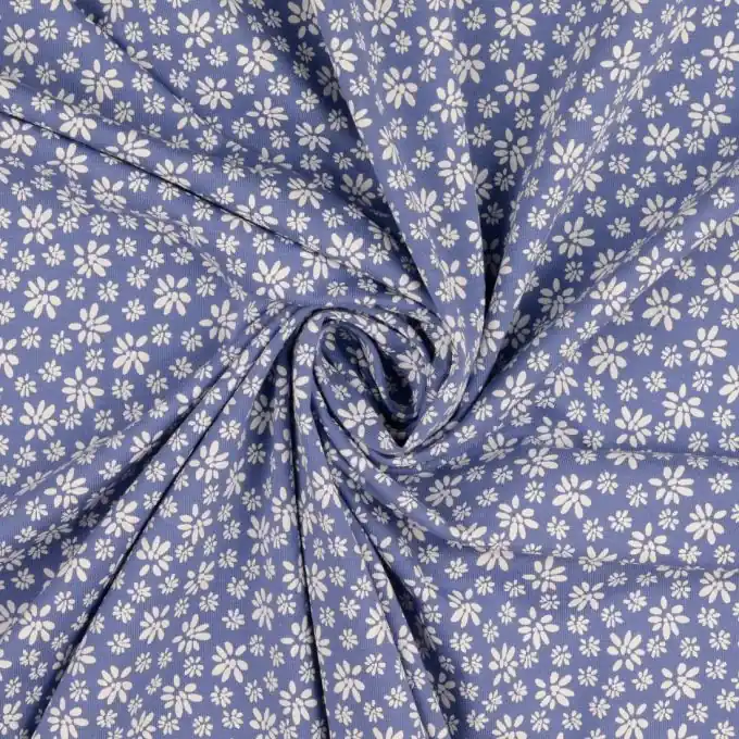 Zertifiziert Baumwolljersey Gänseblümchen weiß blau