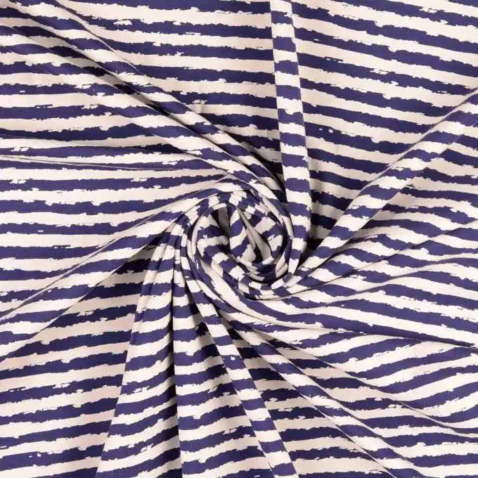 Baumwolljersey mit weißen Streifen marineblau Online Kaufen