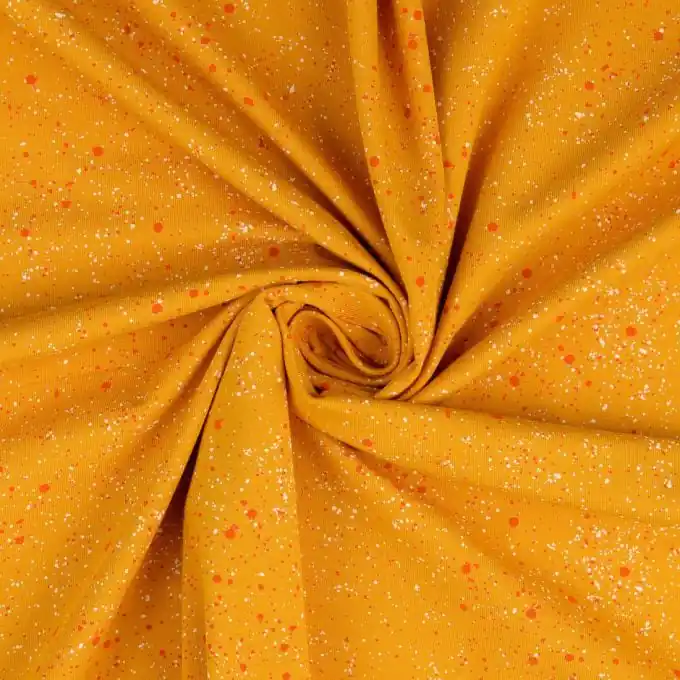Jersey-Baumwolle Orange-Gelbe Farbspritzer 151cm Laize Wochenendangebot