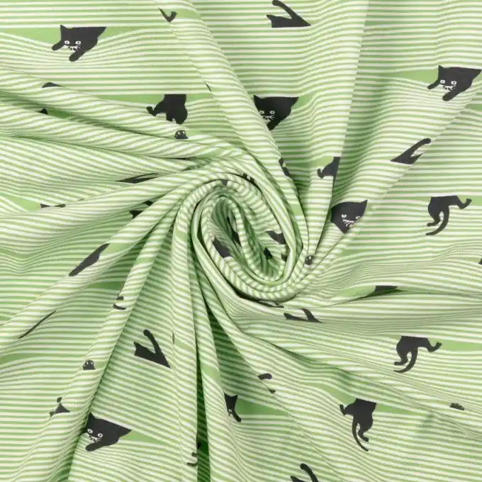 Jersey Baumwolle grün kleine Katzen schwarz Top-Seller