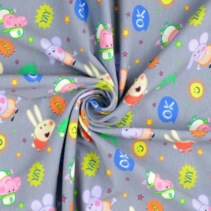 Neu Im Sortiment Baumwolljersey Peppa Pig Bunt Grau