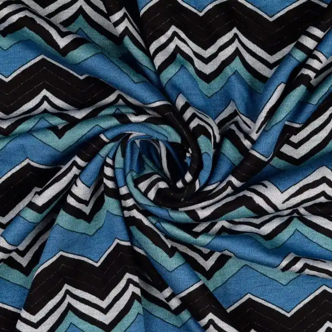 Jersey Baumwolle Wellen Retro blau Exklusiv