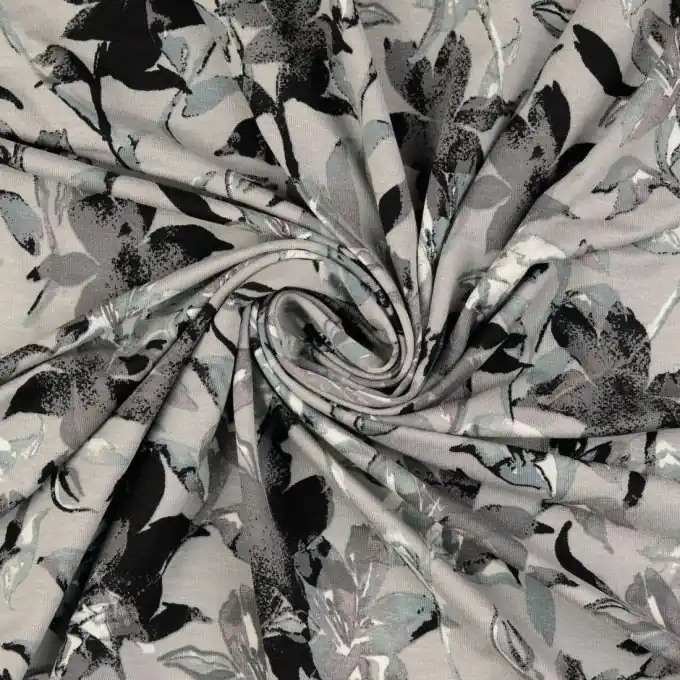 Sonderaktion Viskose-Jersey mit Lilien Grau 151 cm Breite