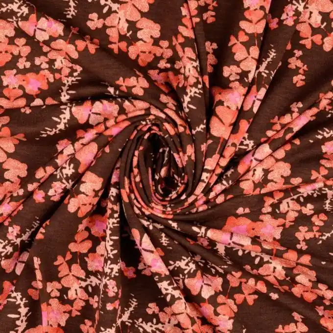 Hochwertig Viskosejersey weiße Blumen bordeauxrot