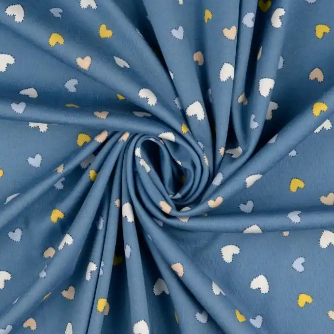 Strickstoff Baumwolle Herzen blau gelb Neu Im Sortiment