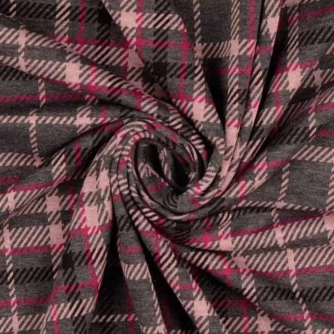 Bestpreis Jacquard Karo Tartan grau rosa