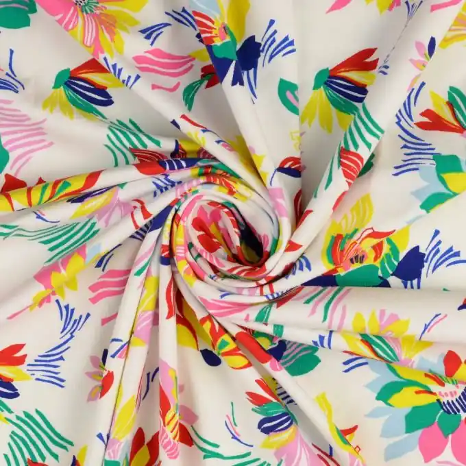 Baumwolljersey Sommerblumen weiß Jetzt Kaufen