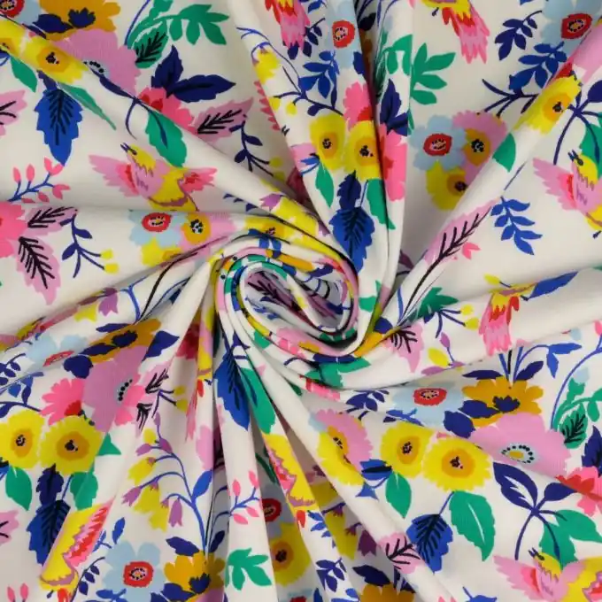 Top-Qualität Baumwolljersey Frühlingsblumen bunt weiß