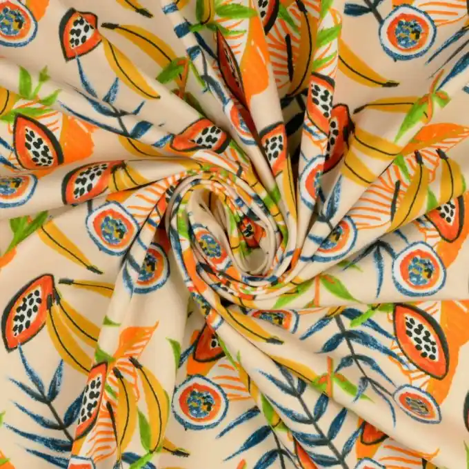 Baumwolljersey Früchte bunt beige Kostenloser Versand