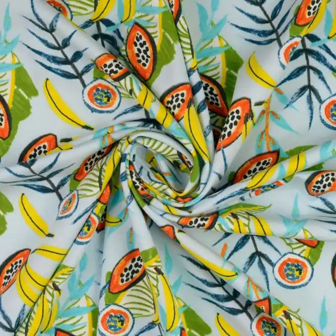 Baumwolljersey Früchte bunt blau Bestseller