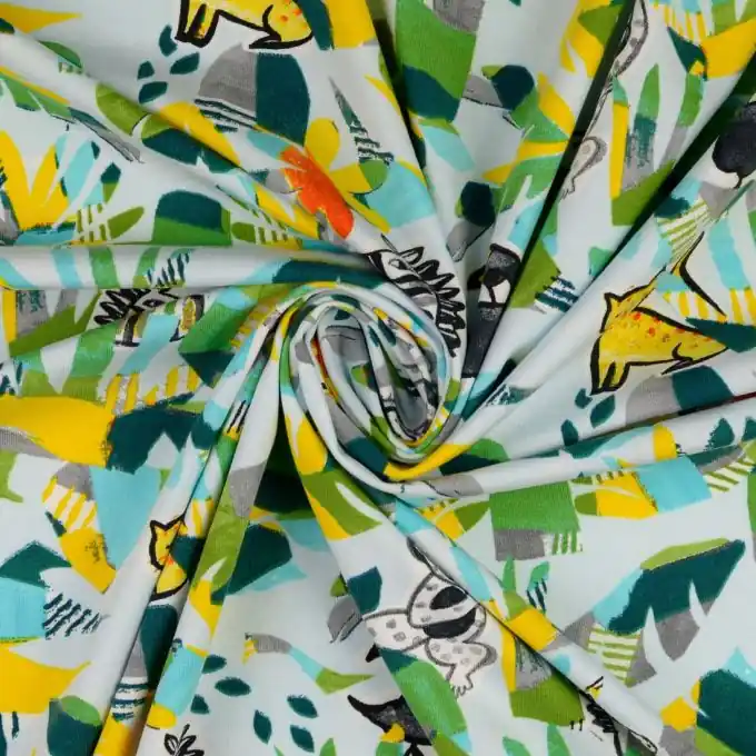 Markenprodukt Jersey Baumwolle Dschungel Color block blau