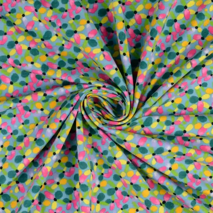 Neu Im Sortiment Baumwolljersey Gänseblümchen bunt blau