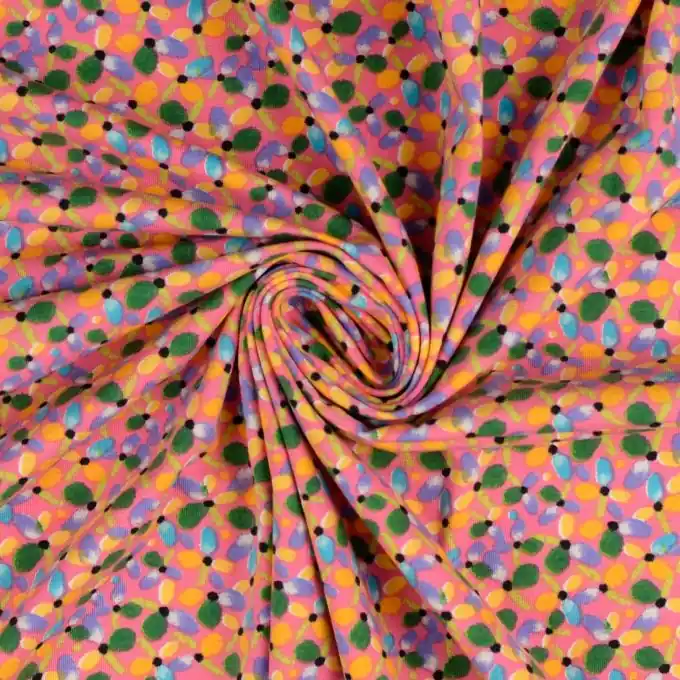 Baumwolljersey Gänseblümchen bunt Rosa Neue Kollektion