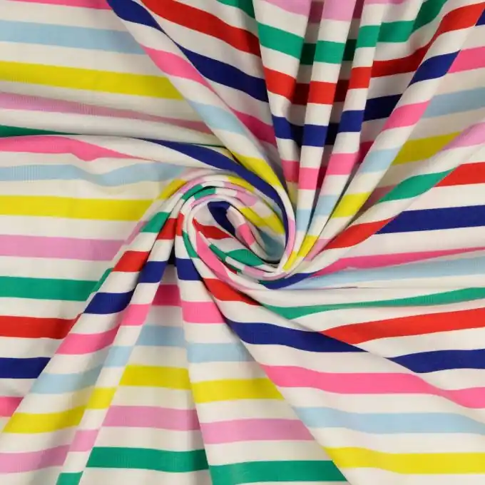 Jersey Baumwolle Streifen bunt weiss Ab Werk