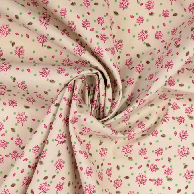 Markenprodukt Baumwoll-Popeline mit Natur-Prints in Beige – Perfekt für Kleidung