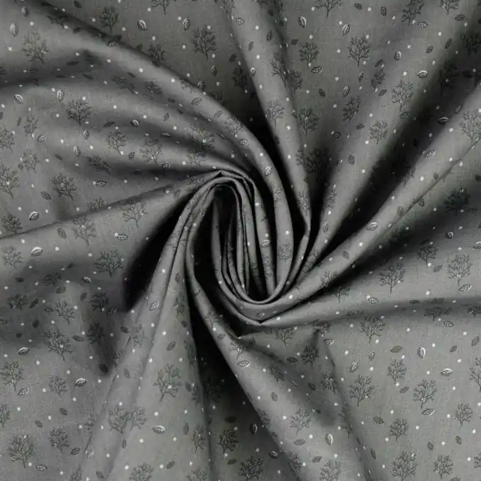 Direktkauf Baumwoll-Popeline mit Naturprints in Dunkelgrau