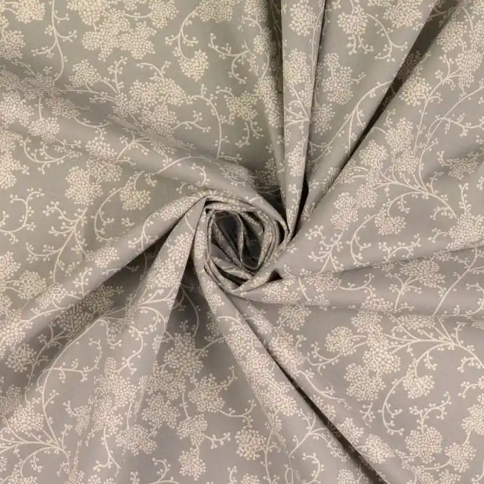 Schneller Versand Baumwoll-Popeline mit zartem Zweig-Print in Grau – OEKO-TEX zertifiziert