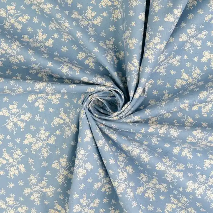 Hochwertig Popeline Baumwolle Blüten Weiss/Blau