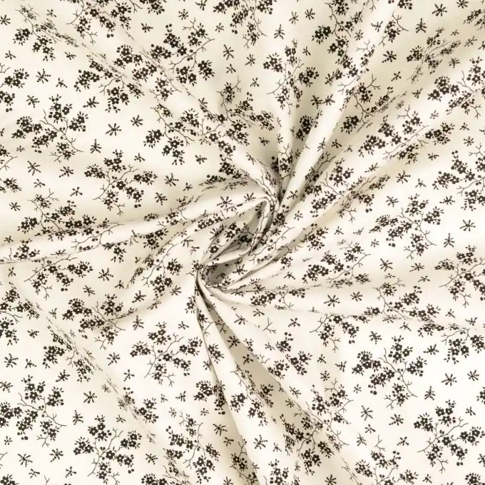 Popeline Baumwolle Blümchen schwarz weiß Mengenrabatt