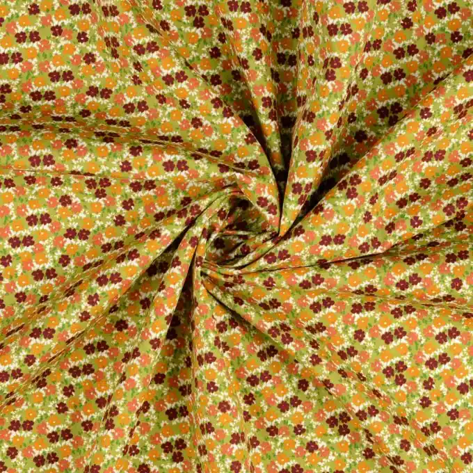 Rabatt Grüne Baumwoll-Popeline mit retro Blumenmuster – Ideal für Kleidung