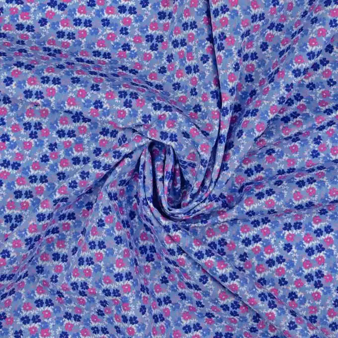 Limited Edition Popeline Baumwolle Blumen Jeansblau