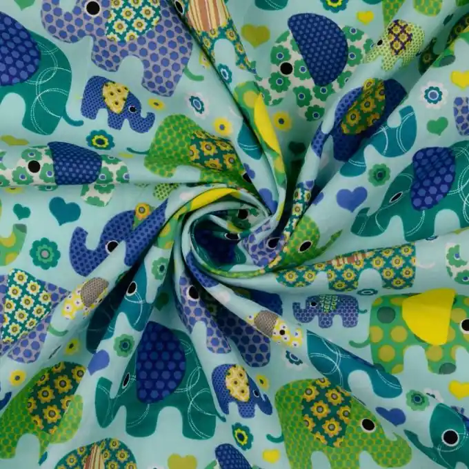 Schneller Versand Baumwollstoff mit Elefanten- & Blumen-Print für Kinderkleidung