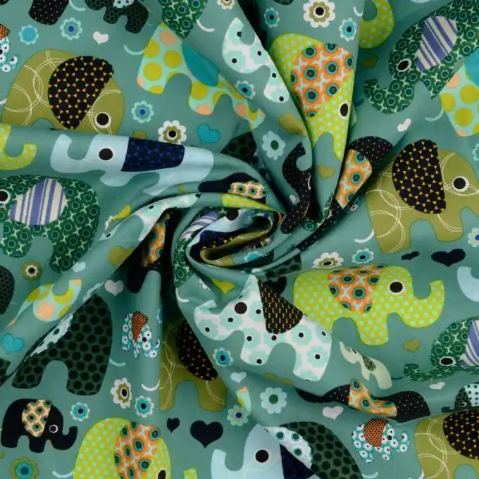 Popeline Baumwolle blau mandelgrün Elefanten Nur Heute