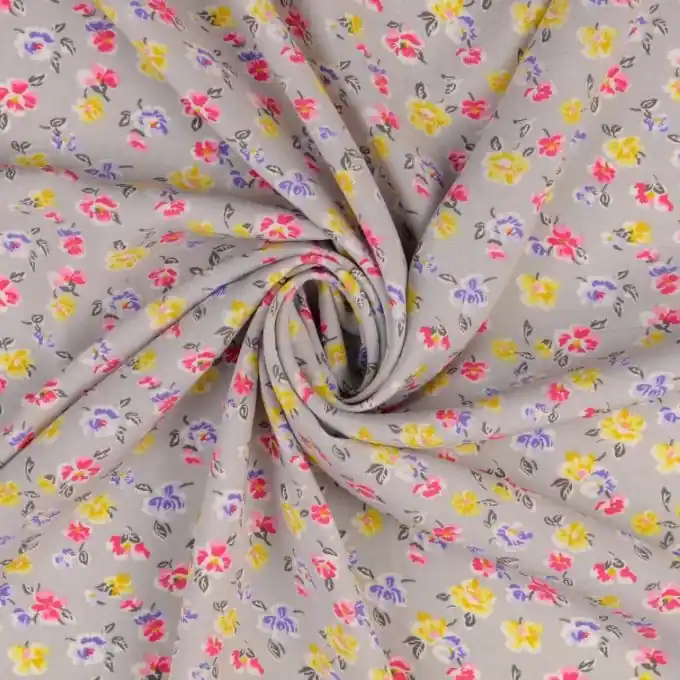 Popeline Viskose gemalte Blumen grau Neuheit