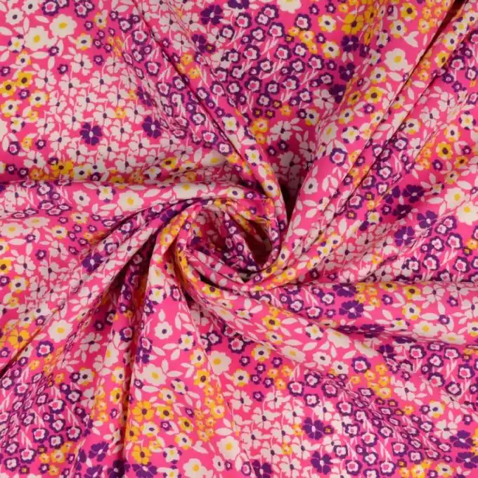 Popeline Viskose Wiesenblumen rosa Gratis Versand