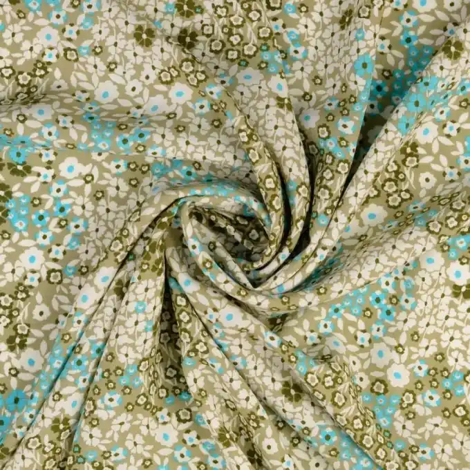 Neu Viskose-Popeline Blumen smaragdgrün