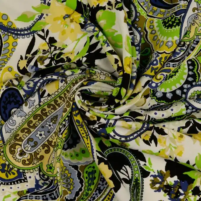 Preisknaller Popeline Viskose Paisley grün gelb