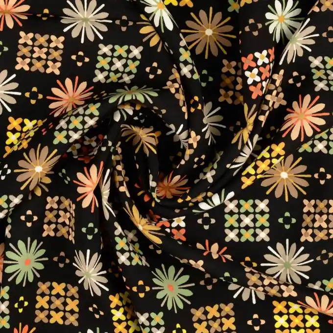 Viskose-Popeline mit Blumenmustern schwarz Günstig