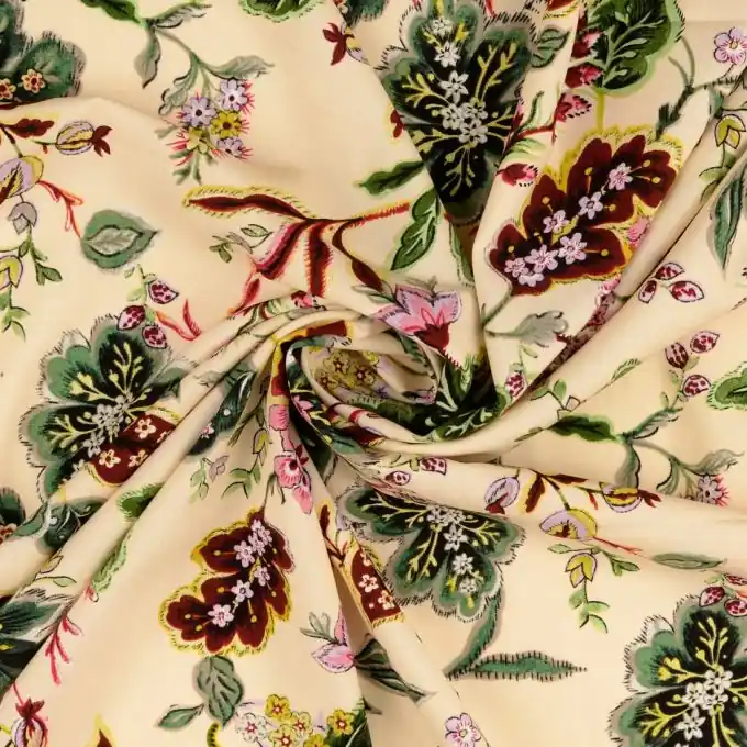 Finale Aktion Popeline Viskose Stretch Blumen ecru bunt