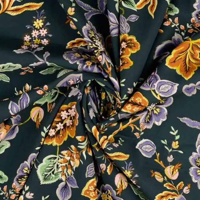 Nur Heute Popeline Viskose Stretch Blumenmuster 144cm Waldgrün