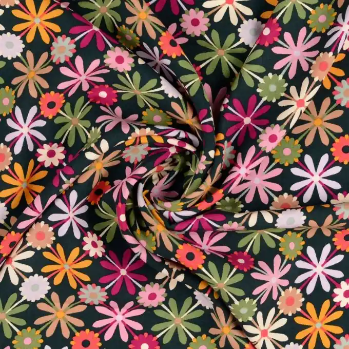 Abverkauf Popeline Viskosestoff Grün mit Blumenmuster 144cm Breite