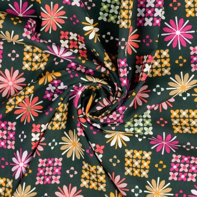 Gratis Versand Popeline Viskose Tannengrün 70er