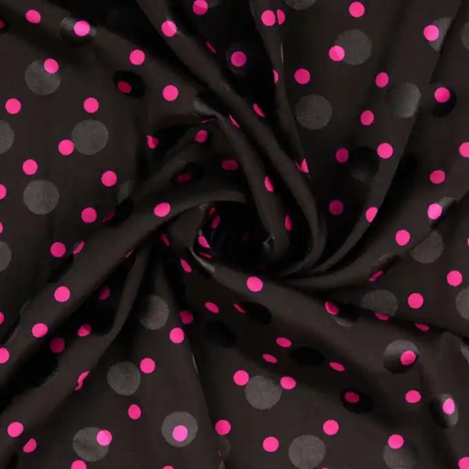Ausverkauf Polyester-Satin mit Polka-Dots – Ideal für Nachtwäsche und Kleider